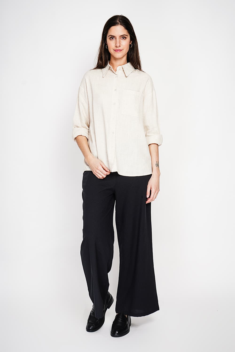Chemise longue coupe oversize Poche poitrine à manches longues 22