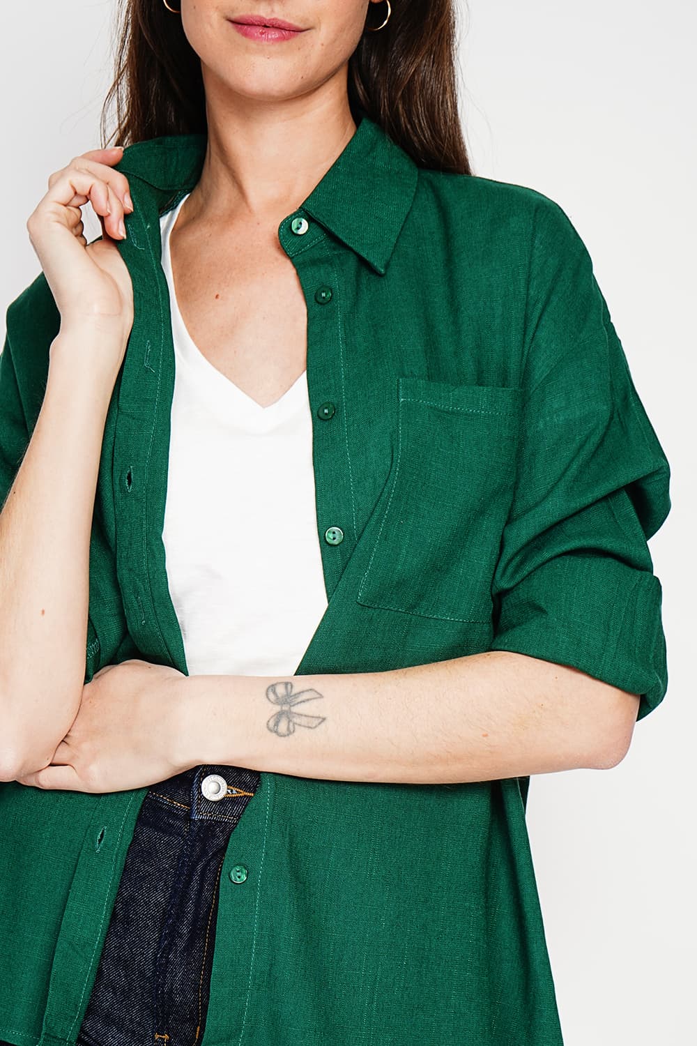 Chemise longue coupe oversize Poche poitrine à manches longues 28