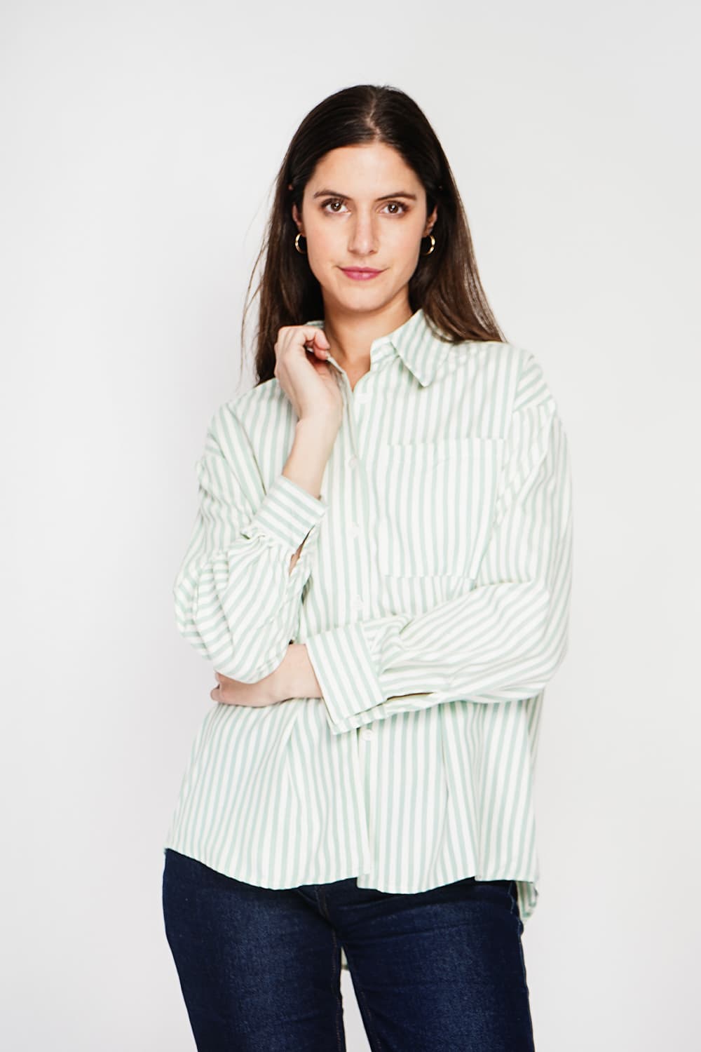 Chemise longue coupe oversize Poche poitrine à manches longues à reyure 8