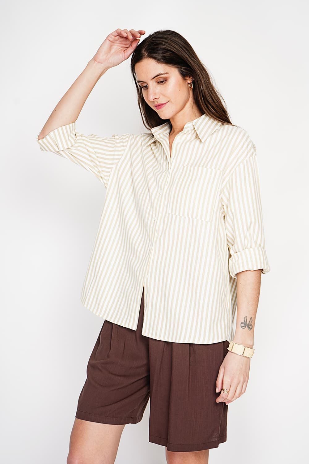 Chemise longue coupe oversize Poche poitrine à manches longues à reyure 9