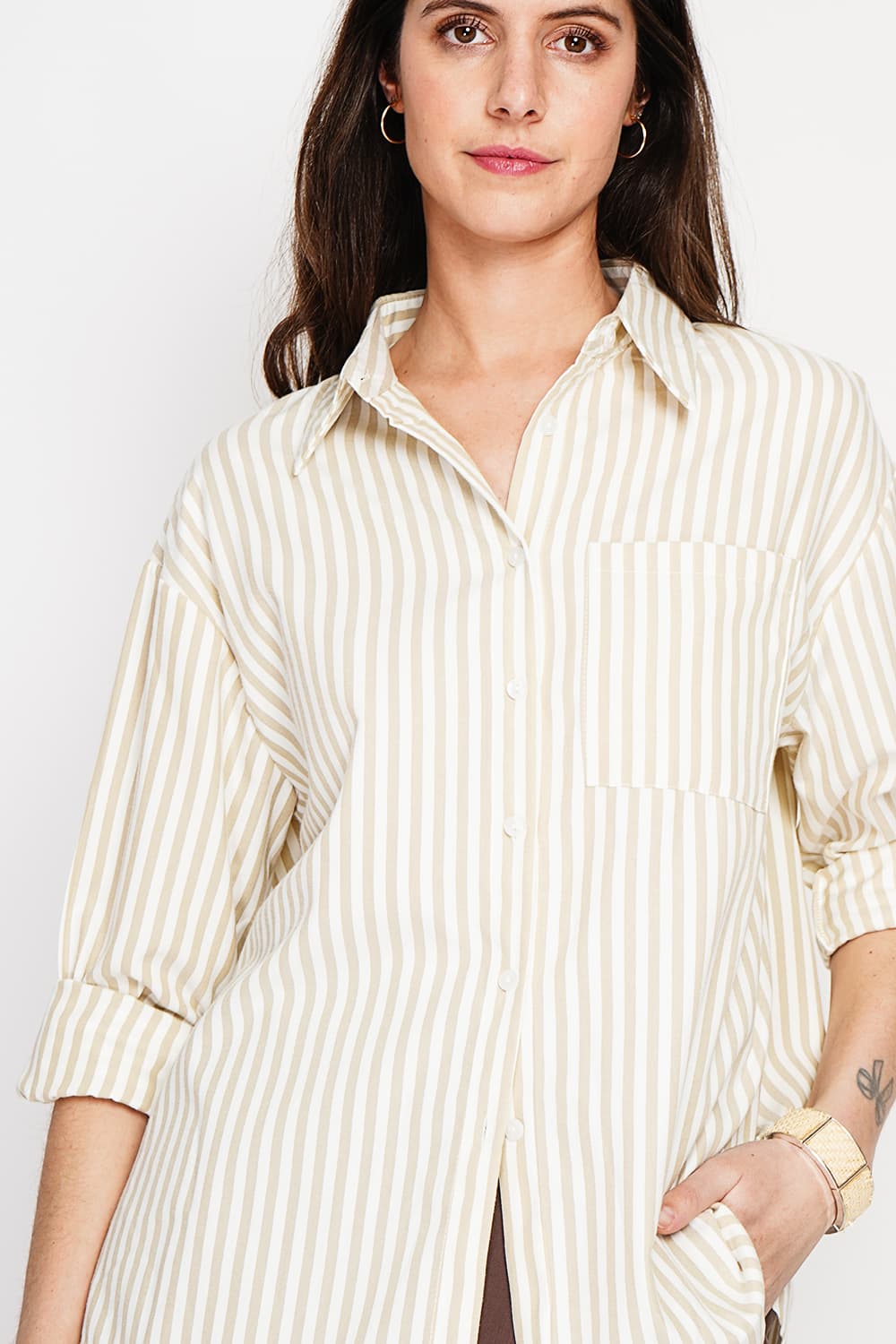 Chemise longue coupe oversize Poche poitrine à manches longues à reyure 12