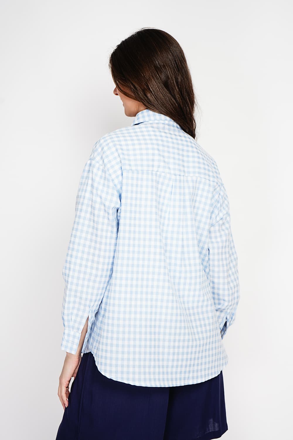 Chemise longue coupe oversize Poche poitrine à manches longues à carreaux 2