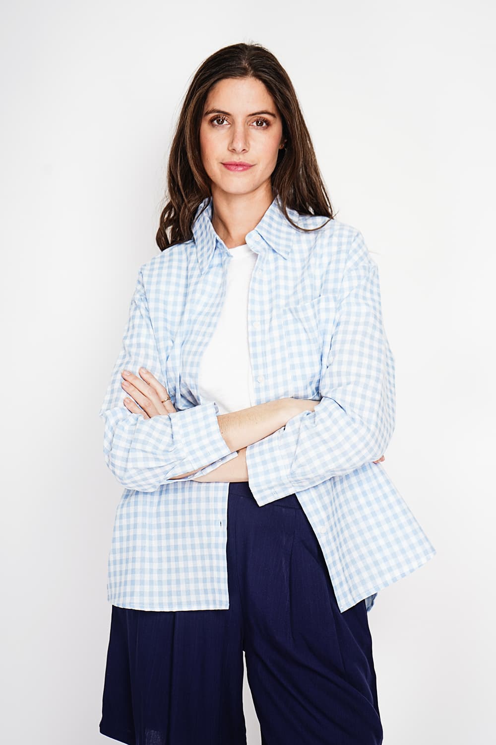 Chemise longue coupe oversize Poche poitrine à manches longues à carreaux 3