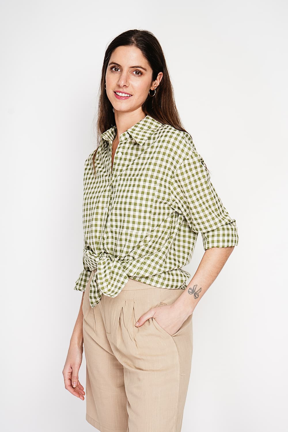 Chemise longue coupe oversize Poche poitrine à manches longues à carreaux 5