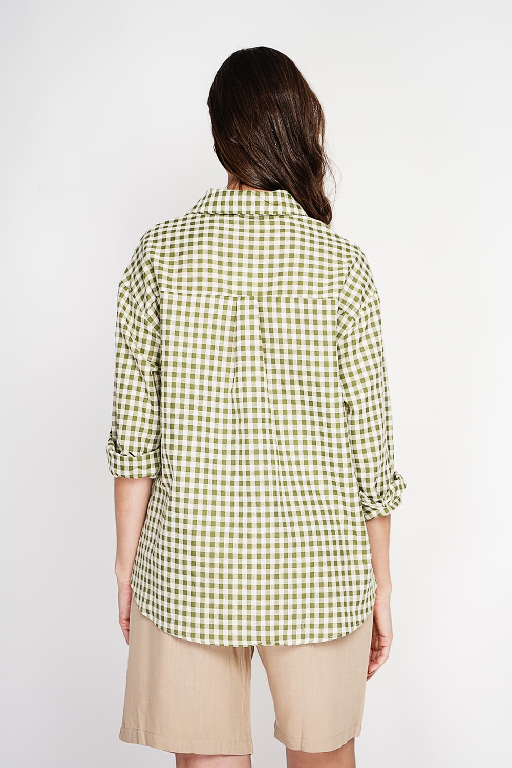 Chemise longue coupe oversize Poche poitrine à manches longues à carreaux 8