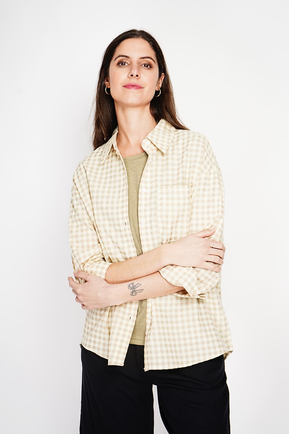 Chemise longue coupe oversize Poche poitrine à manches longues à carreaux 9