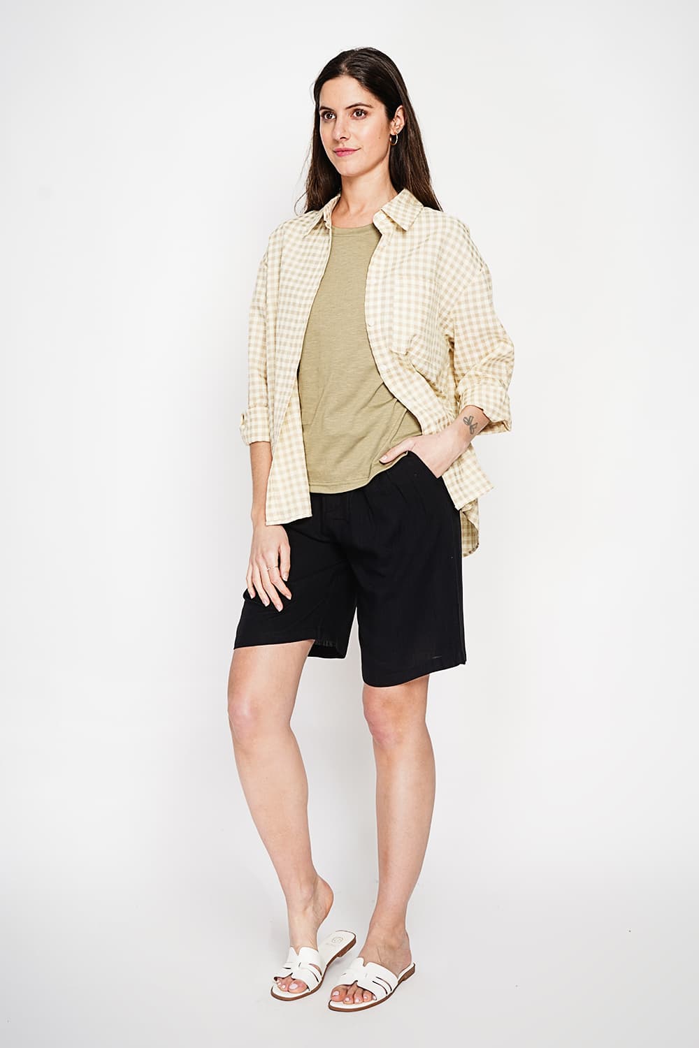 Chemise longue coupe oversize Poche poitrine à manches longues à carreaux 11