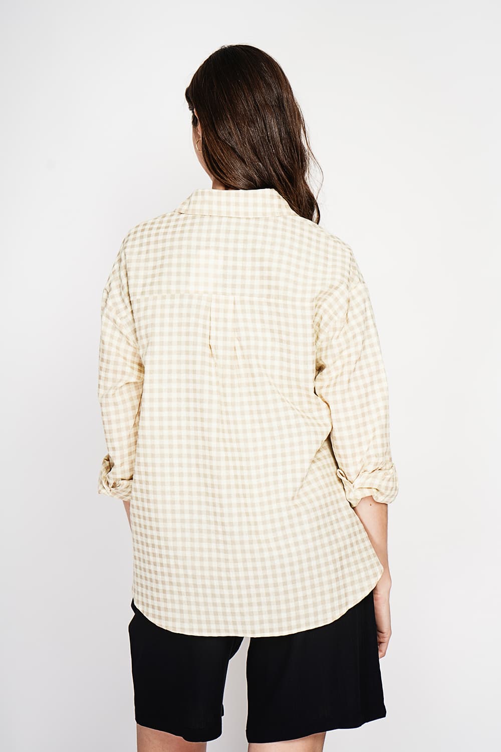 Chemise longue coupe oversize Poche poitrine à manches longues à carreaux 12