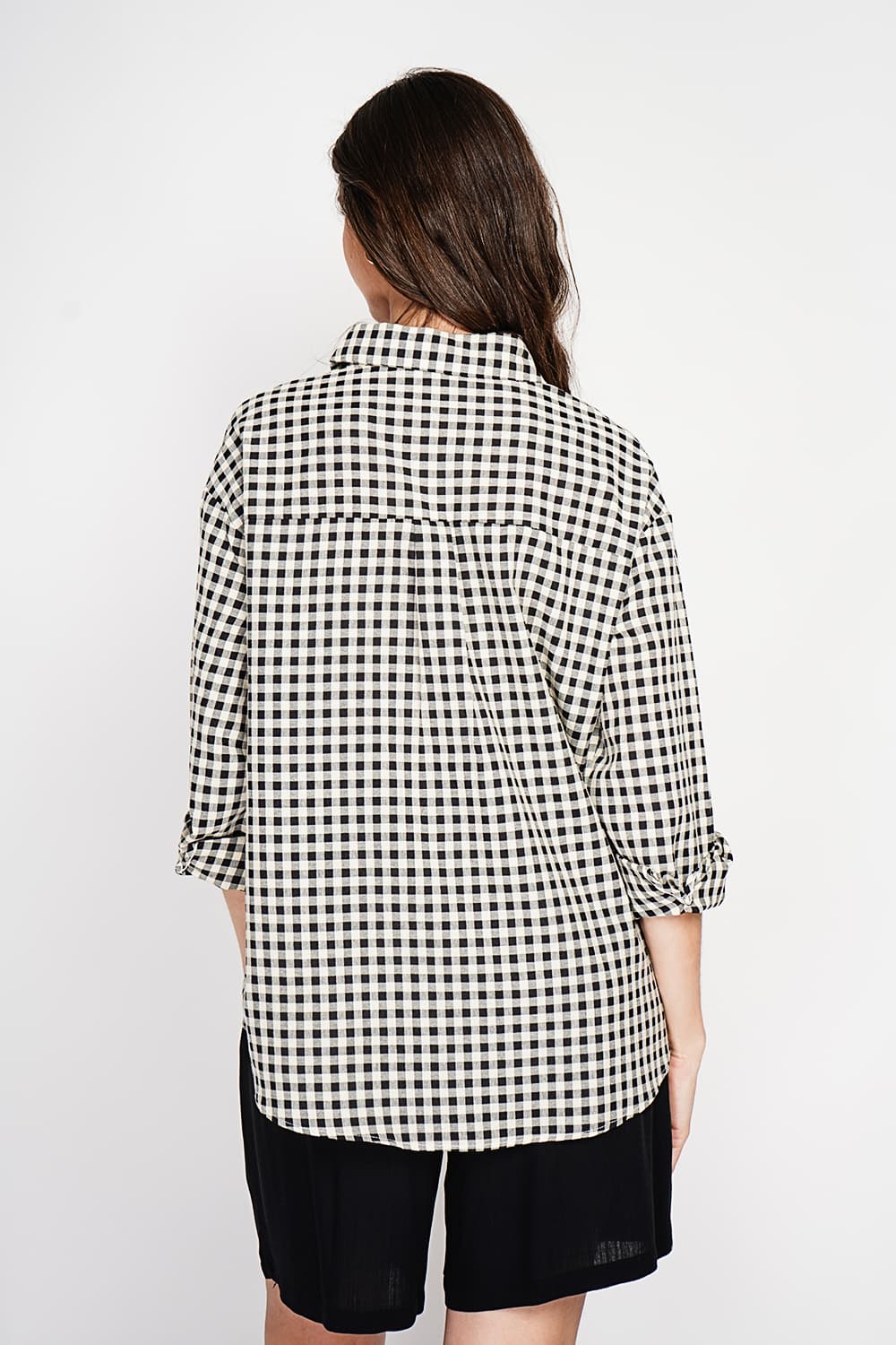 Chemise longue coupe oversize Poche poitrine à manches longues à carreaux 15