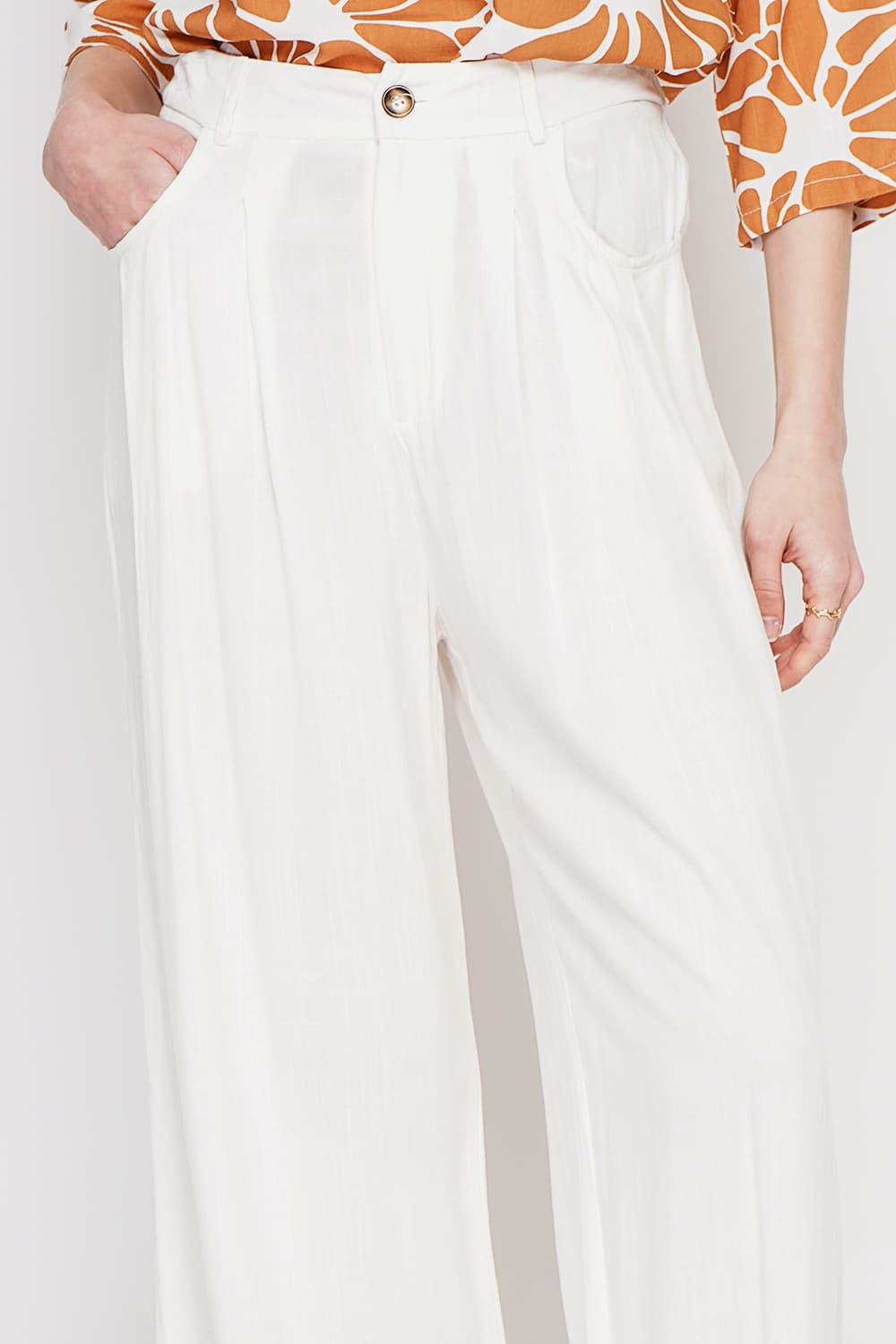 Pantalon coupe ajusté à jambe large fermeture zippée avec ceinture 2