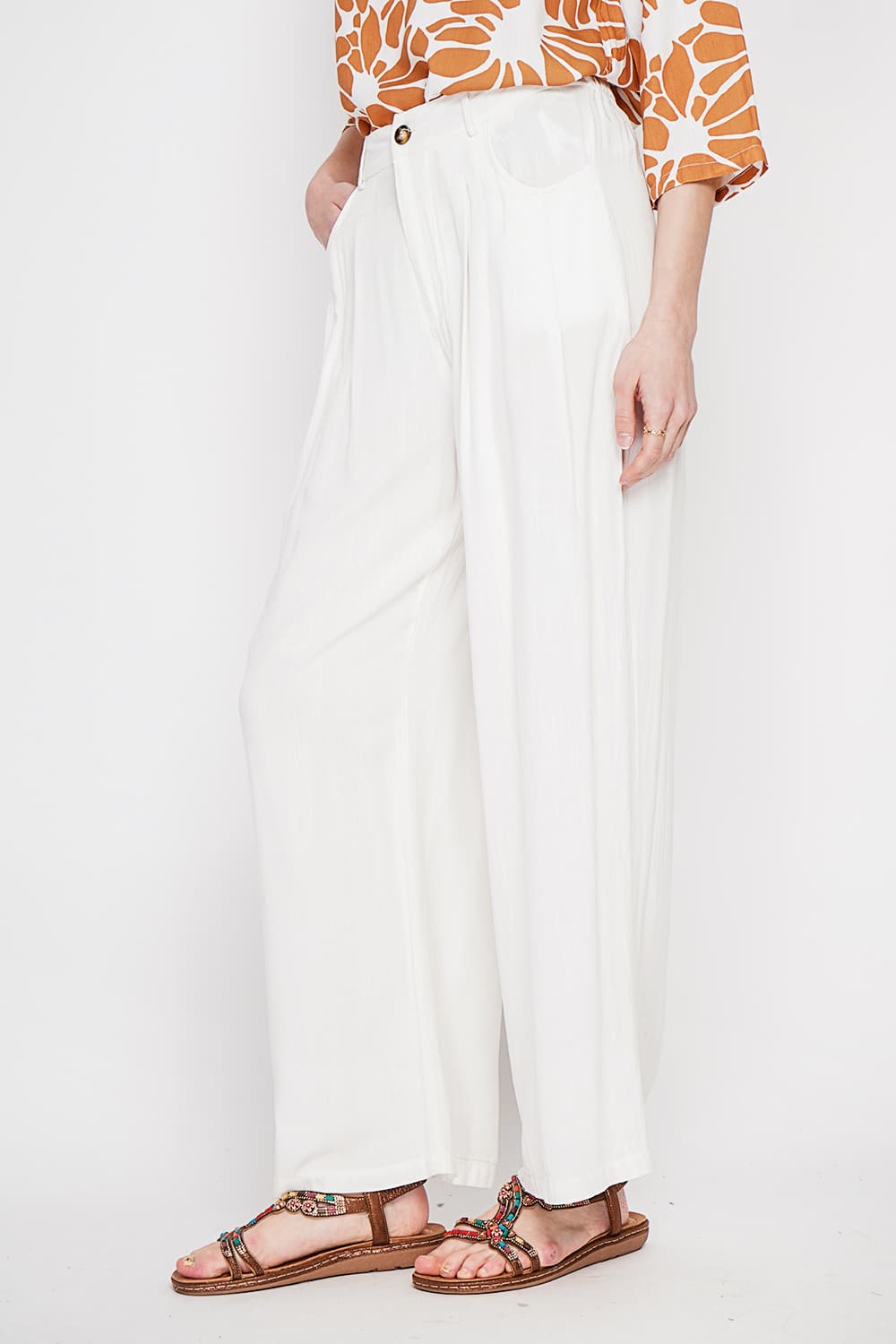 Pantalon coupe ajusté à jambe large fermeture zippée avec ceinture 3