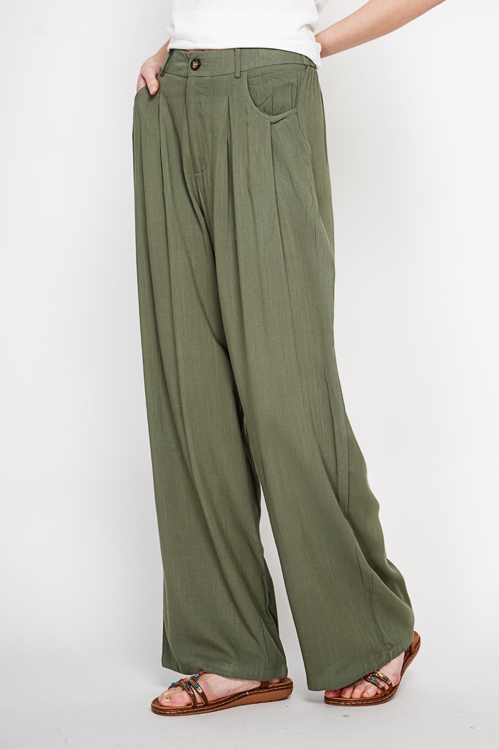 Pantalon coupe ajusté à jambe large fermeture zippée avec ceinture 5