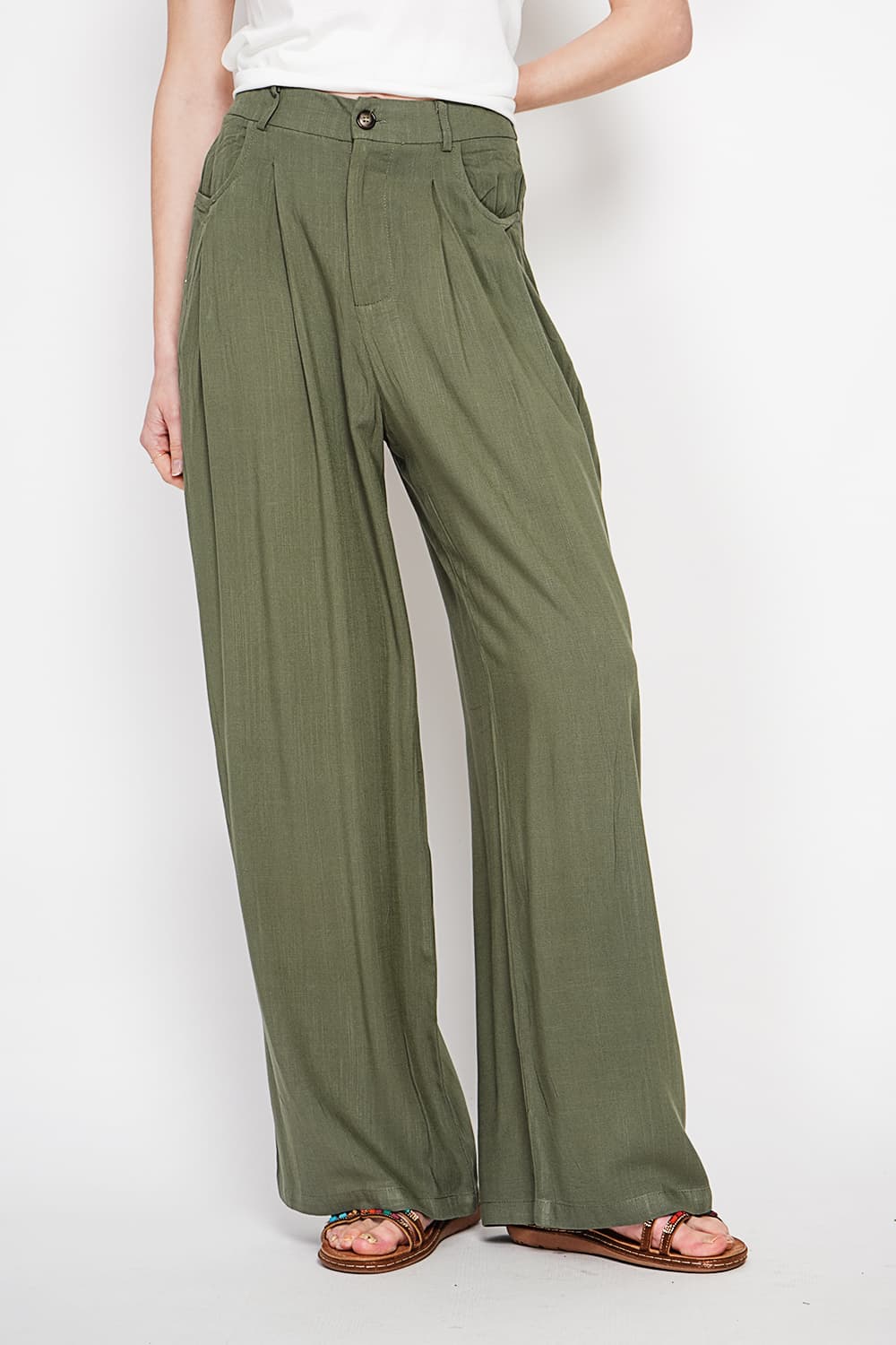 Pantalon coupe ajusté à jambe large fermeture zippée avec ceinture 8