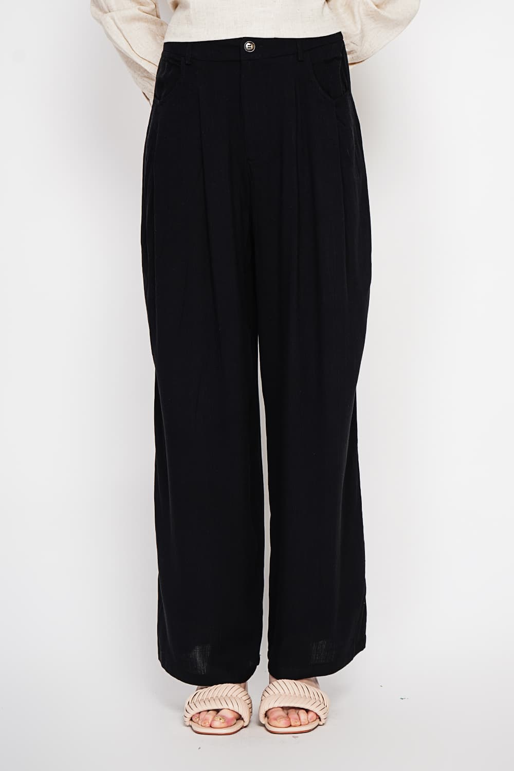 Pantalon coupe ajusté à jambe large fermeture zippée avec ceinture 15