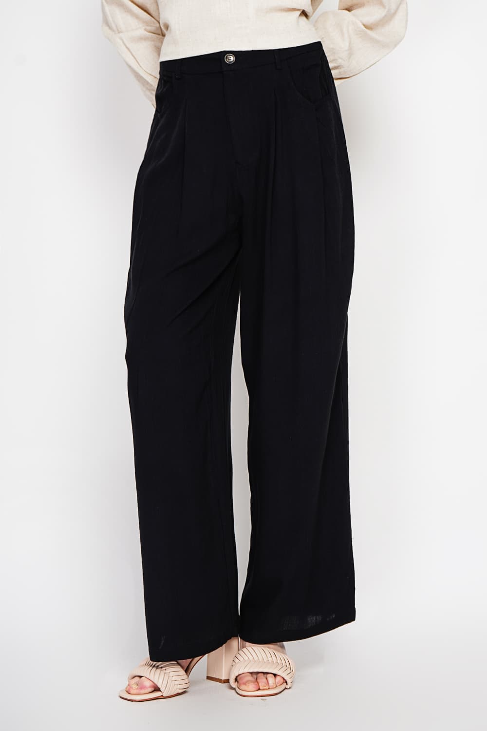 Pantalon coupe ajusté à jambe large fermeture zippée avec ceinture 16