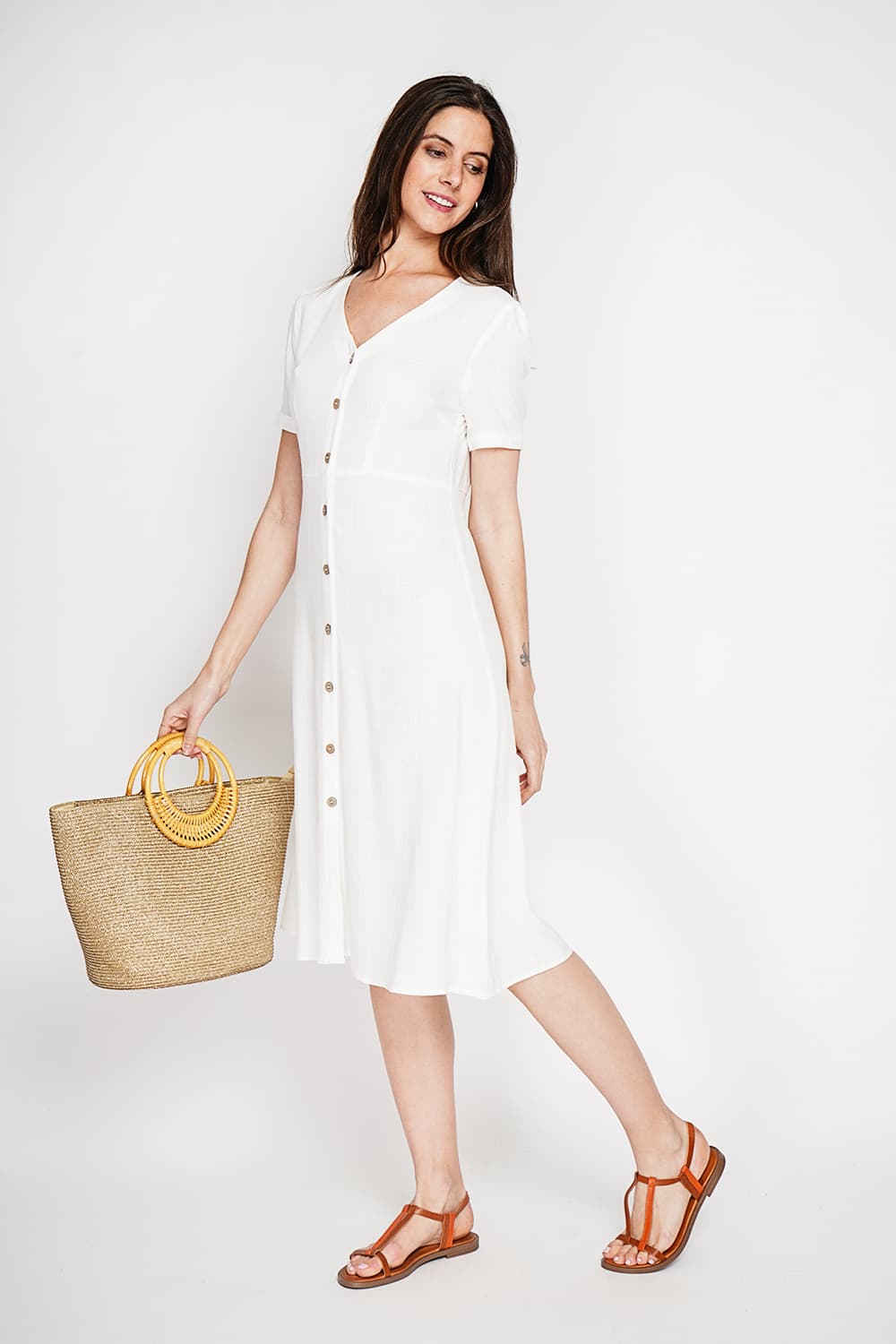 Robe longue boutonnée devant à manche court 1