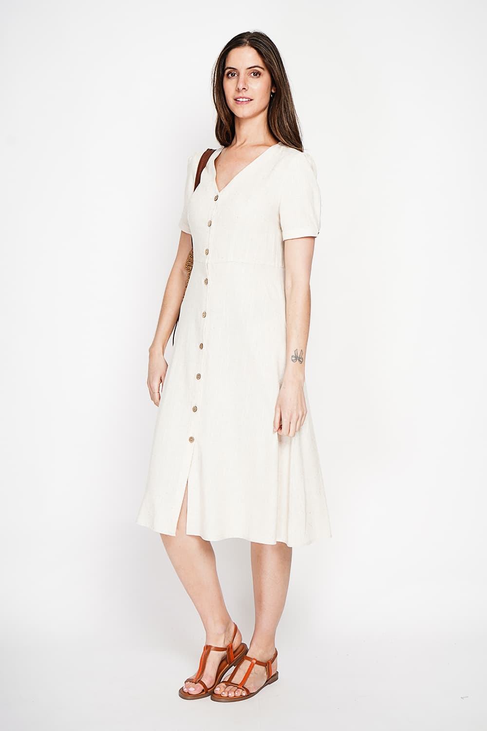 Robe longue boutonnée devant à manche court 5