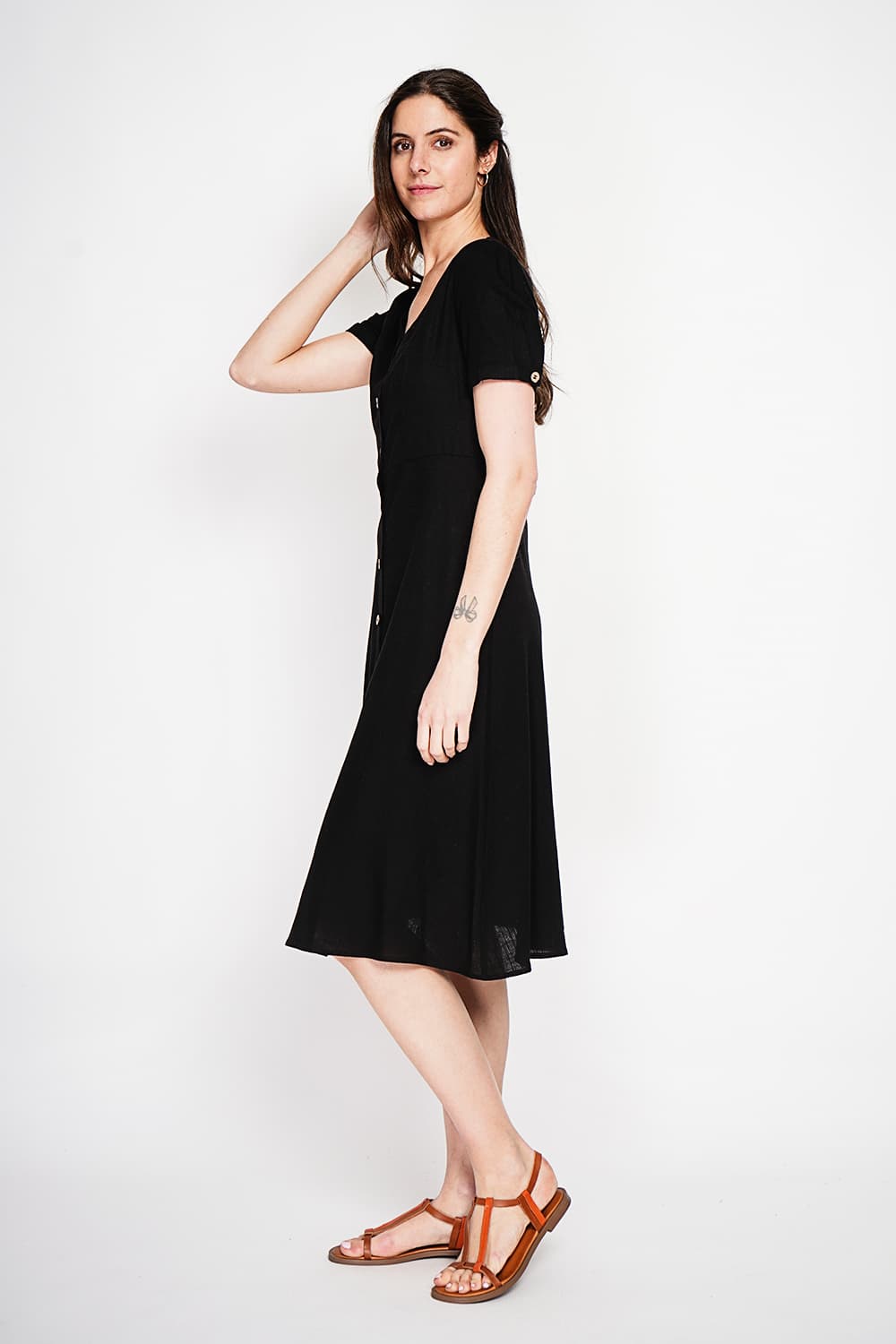 Robe longue boutonnée devant à manche court 11