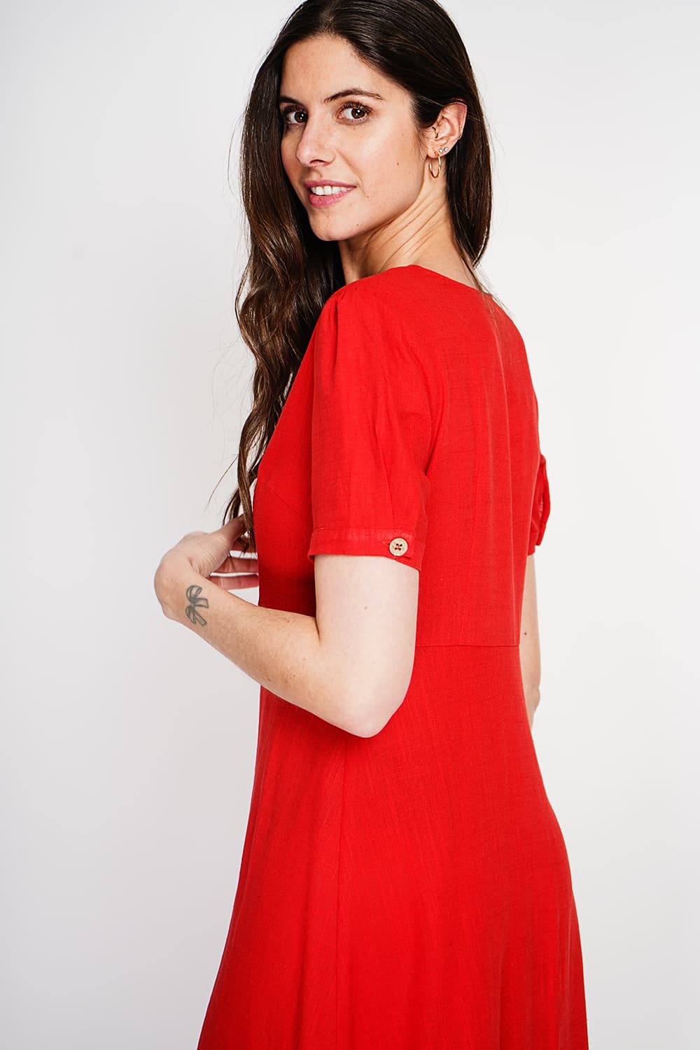 Robe longue boutonnée devant à manche court 16