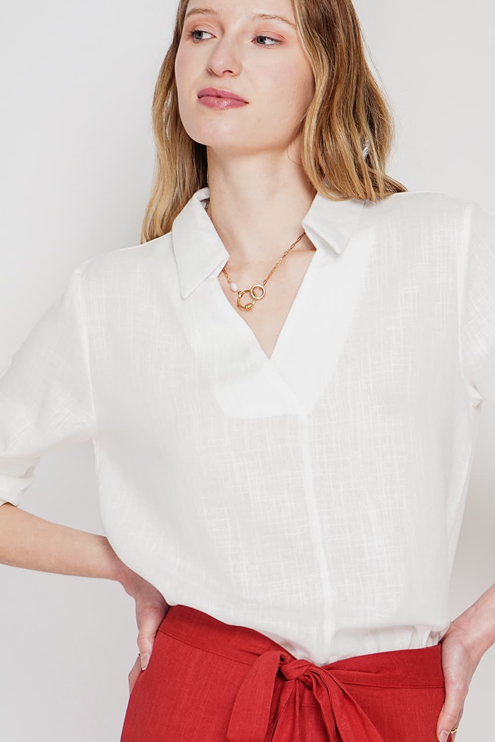Blouse col chemise évasée à manche longueur 5
