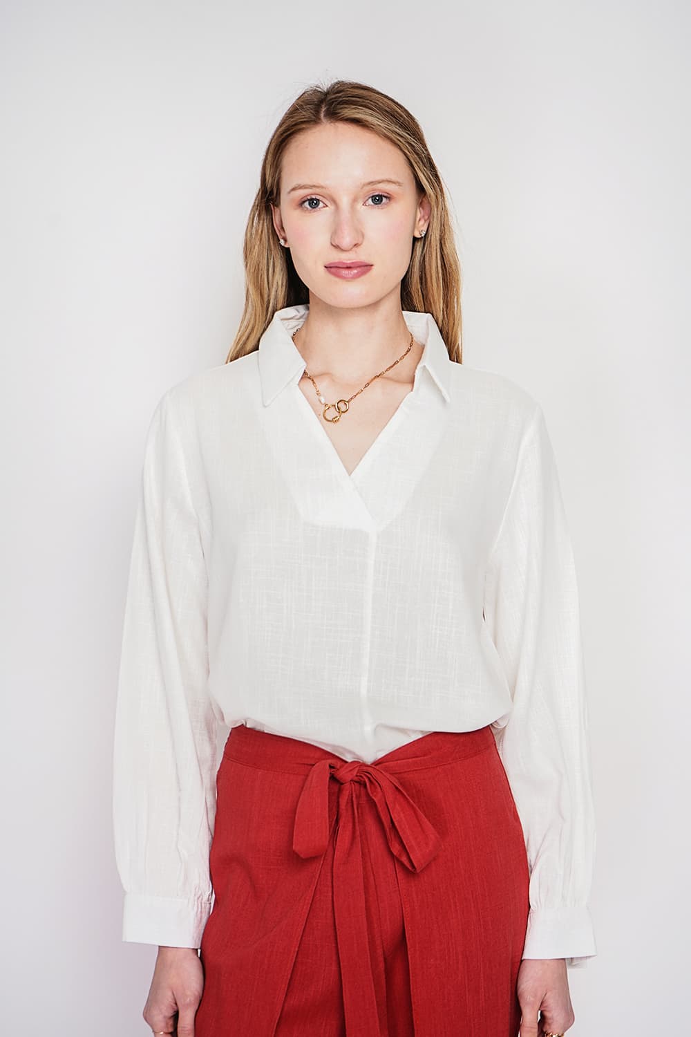 Blouse col chemise évasée à manche longueur 8