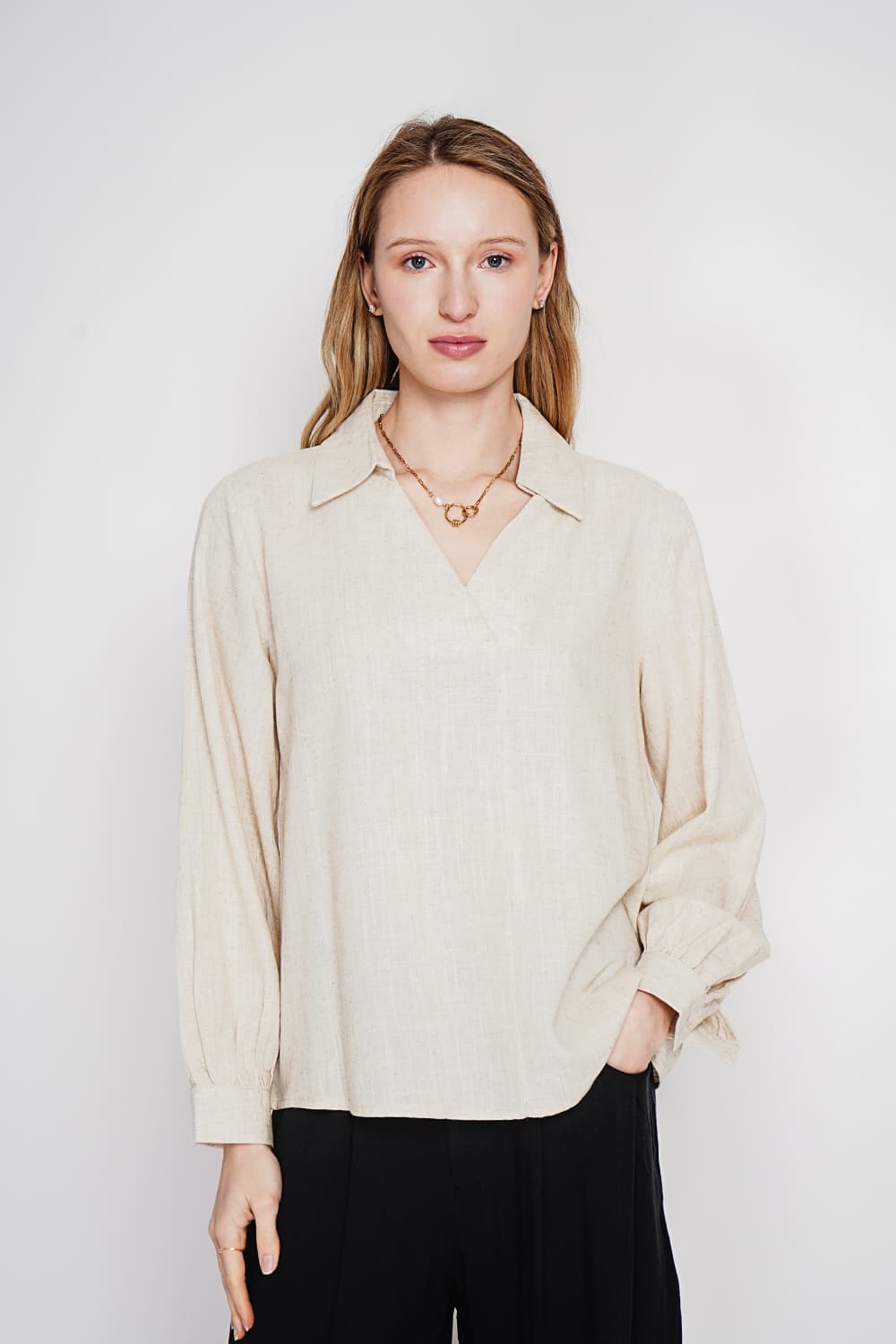 Blouse col chemise évasée à manche longueur 12