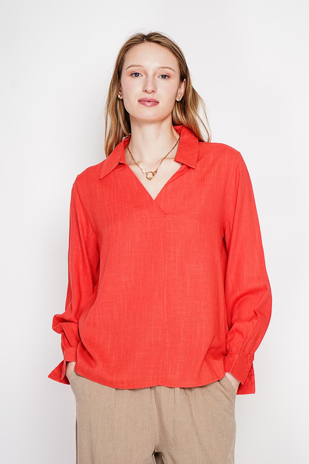 Blouse col chemise évasée à manche longueur 13