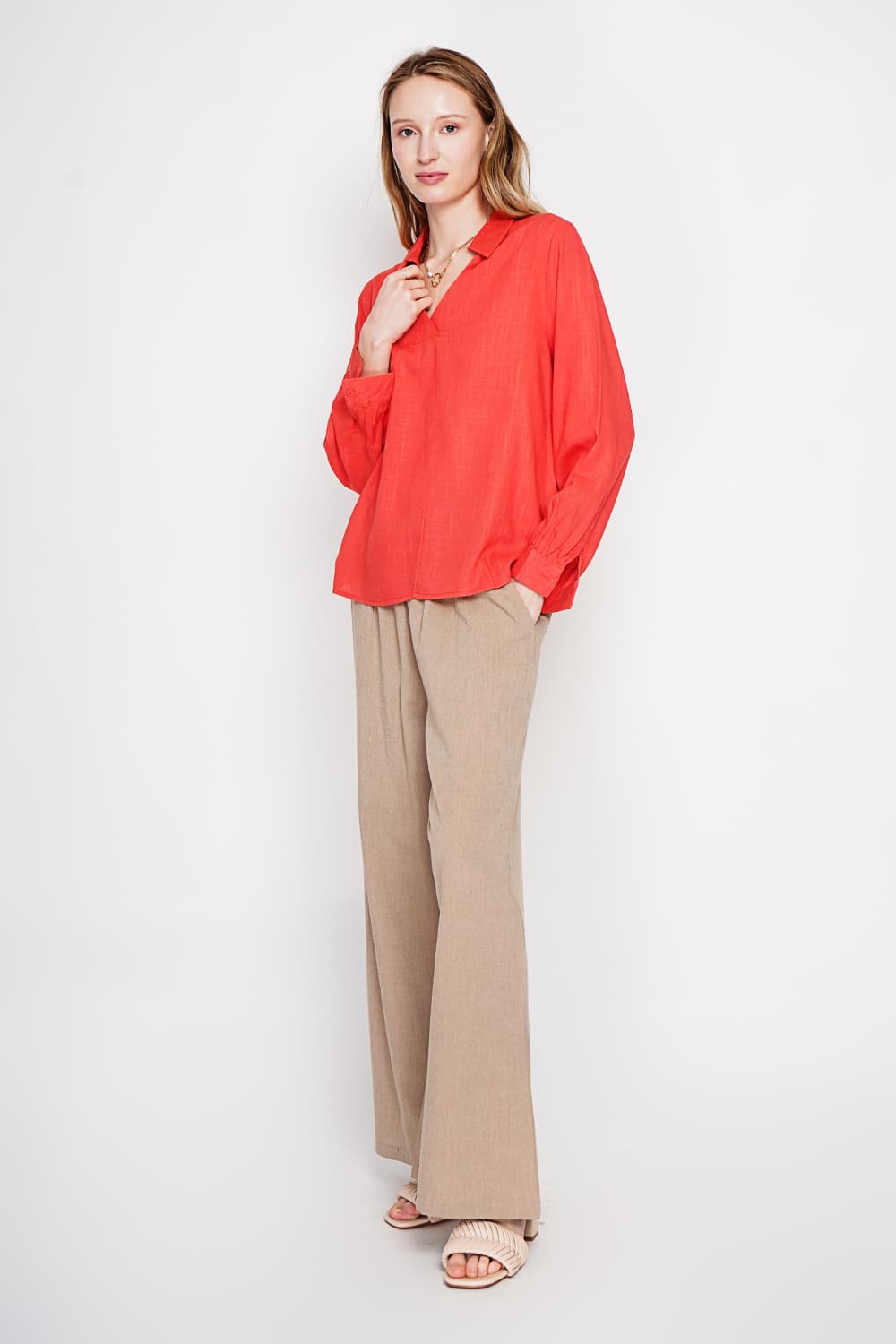 Blouse col chemise évasée à manche longueur 15