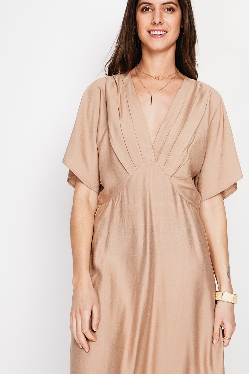 Robe longue col V à manches chauve-souris 4