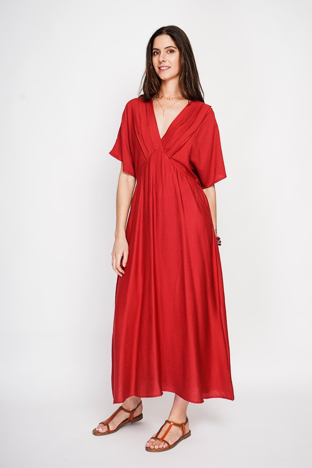 Robe longue col V à manches chauve-souris 9
