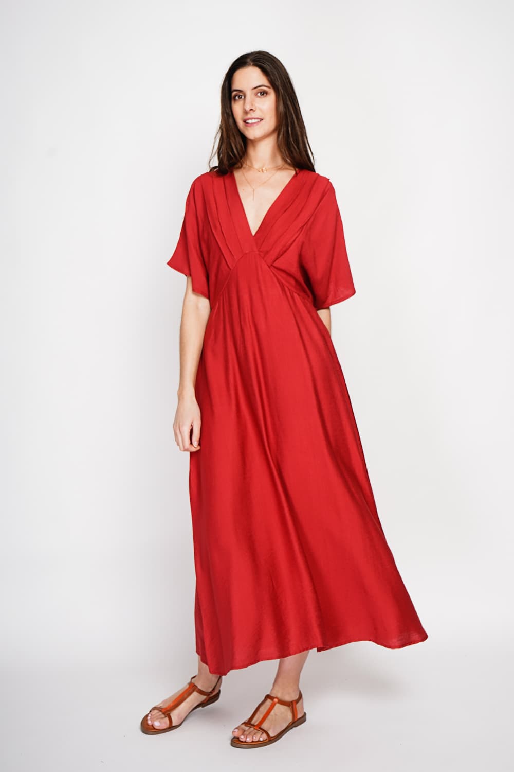 Robe longue col V à manches chauve-souris 12