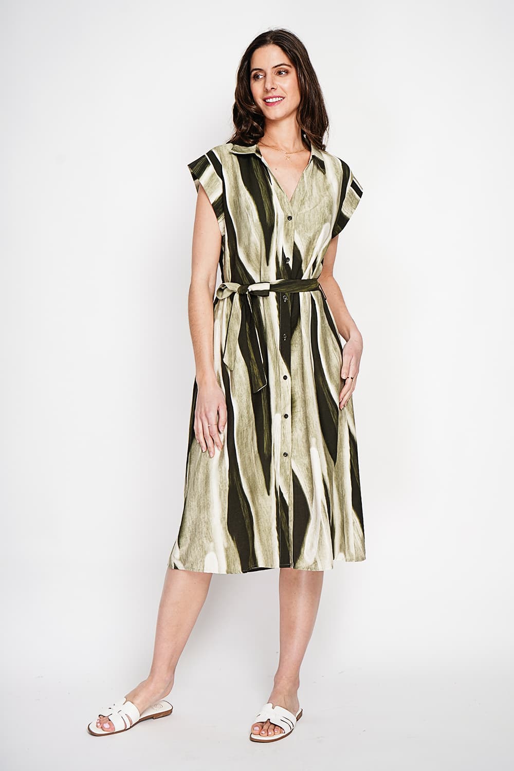 Robe chemise imprimée boutonnée devant avec ceinture 5