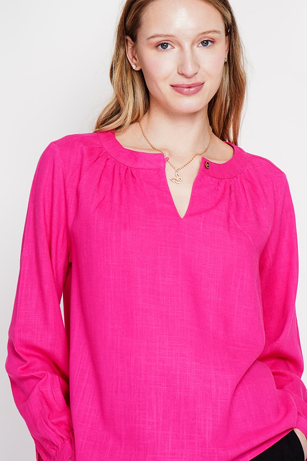 Blouse col tunisien boutonné devant à manche longues 6