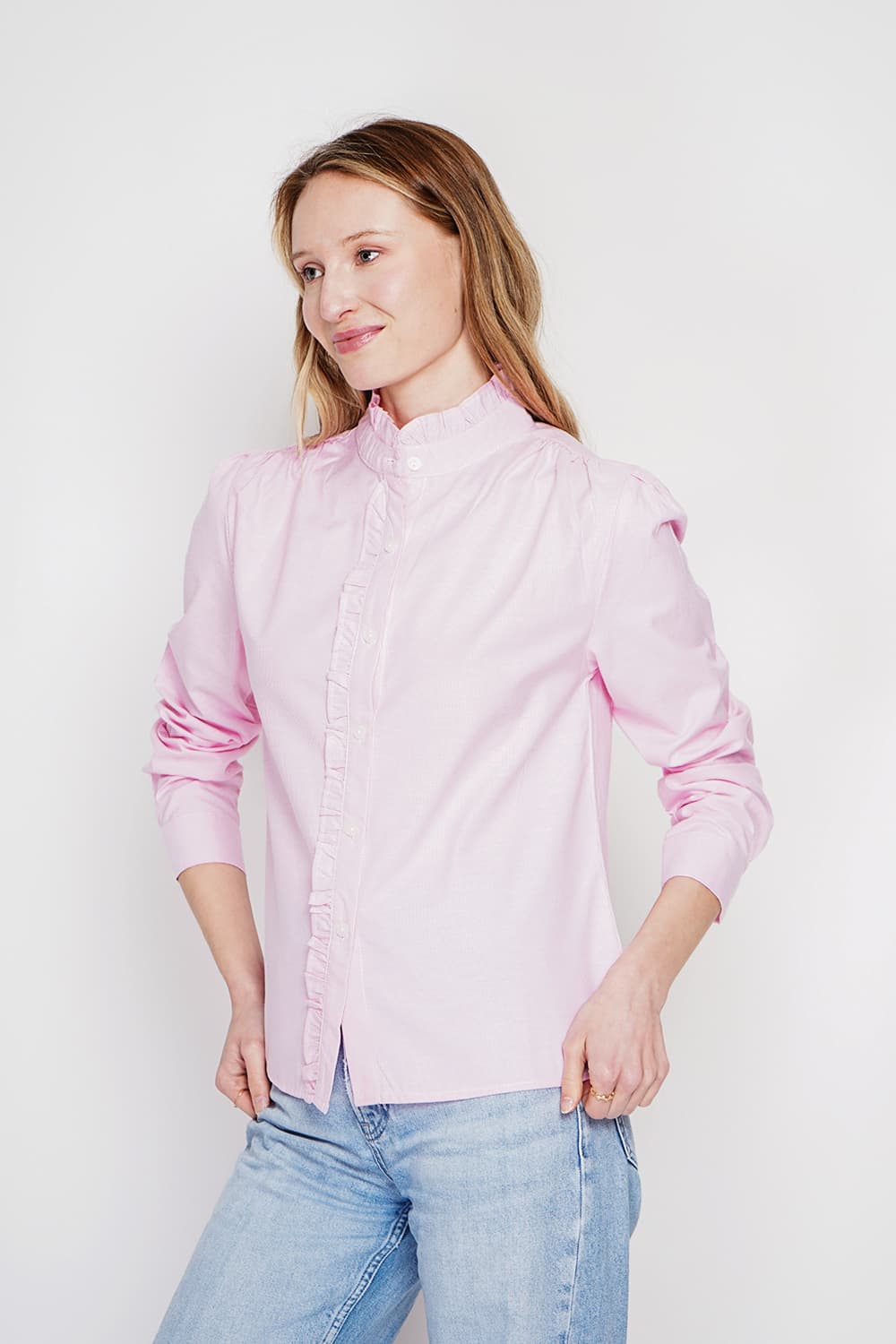 Chemise col montant rayée à manches longues boutonnée devant 13