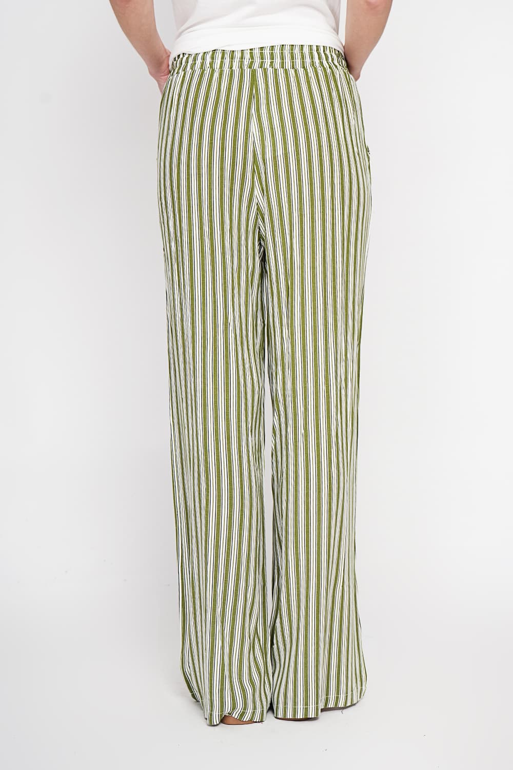Pantalon taille haute à rayure avec cordons de serrage avec poches 2
