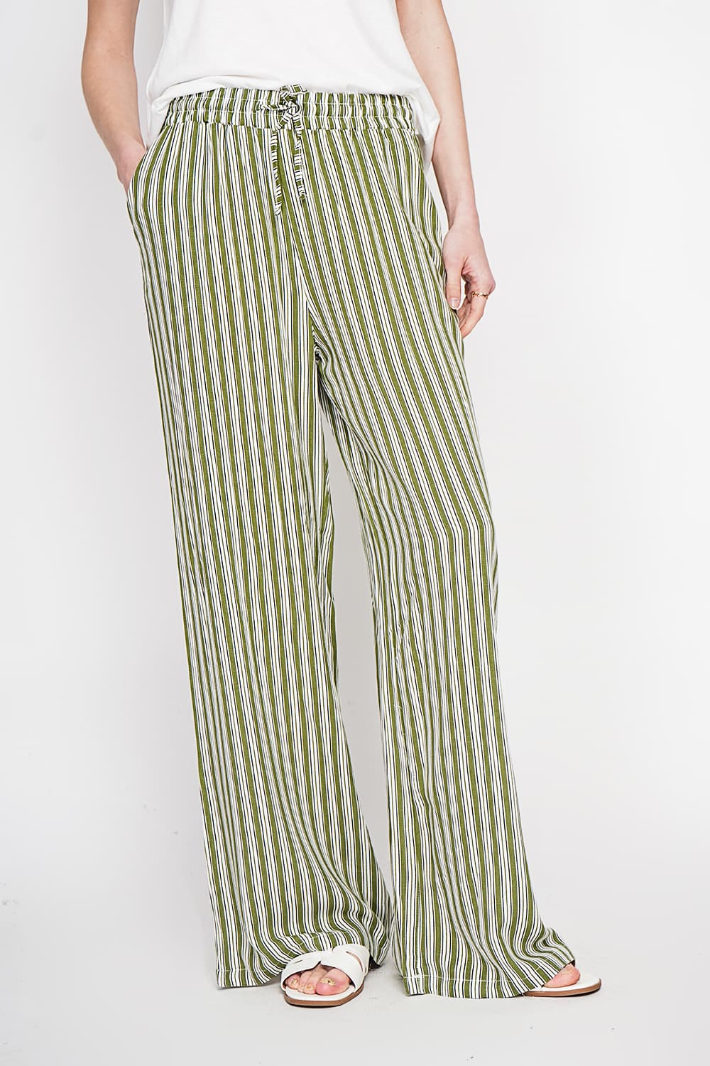 Pantalon taille haute à rayure avec cordons de serrage avec poches 3