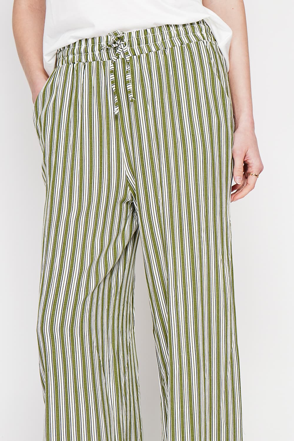 Pantalon taille haute à rayure avec cordons de serrage avec poches 4