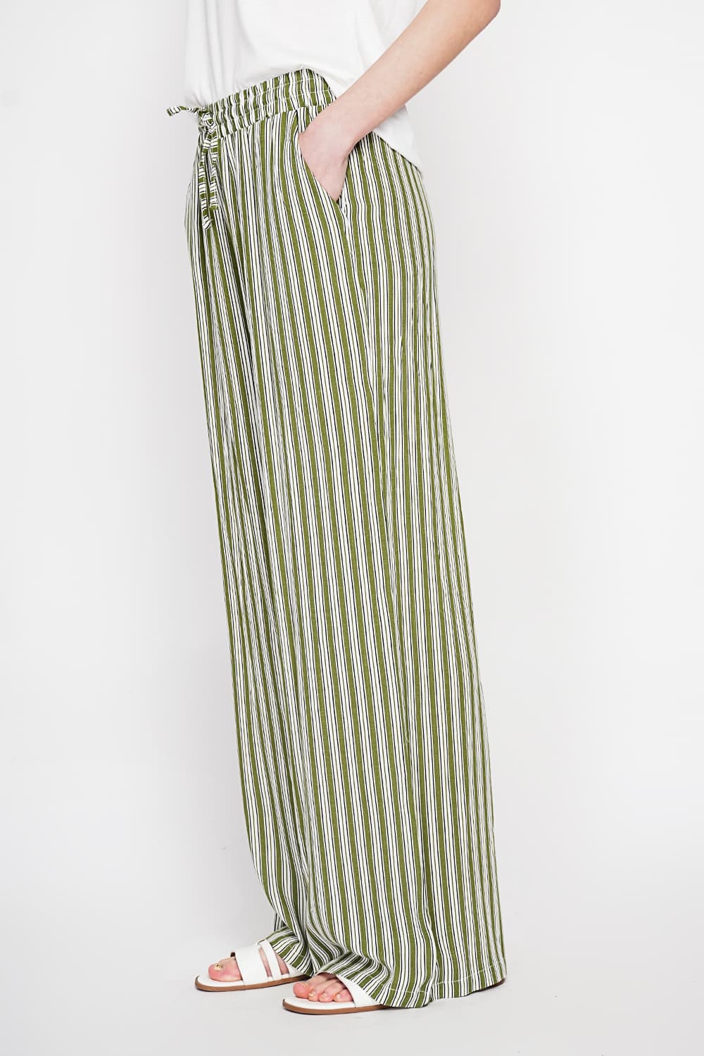 Pantalon taille haute à rayure avec cordons de serrage avec poches 13
