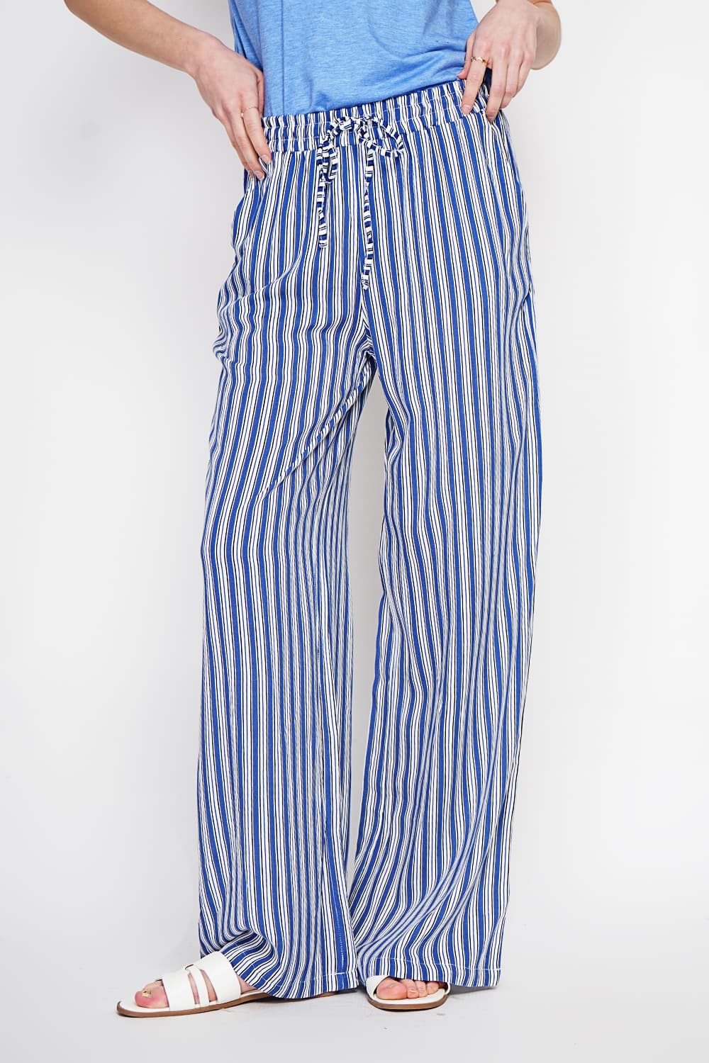 Pantalon taille haute à rayure avec cordons de serrage avec poches 6