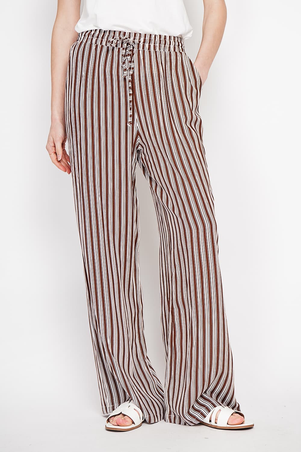 Pantalon taille haute à rayure avec cordons de serrage avec poches 9