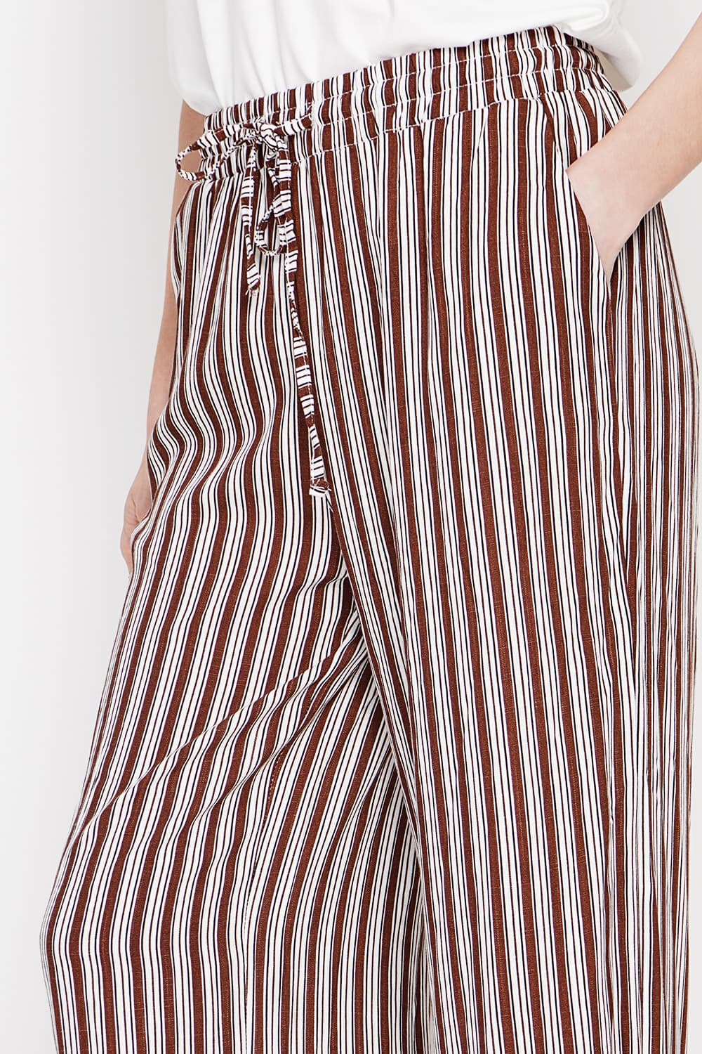 Pantalon taille haute à rayure avec cordons de serrage avec poches 10