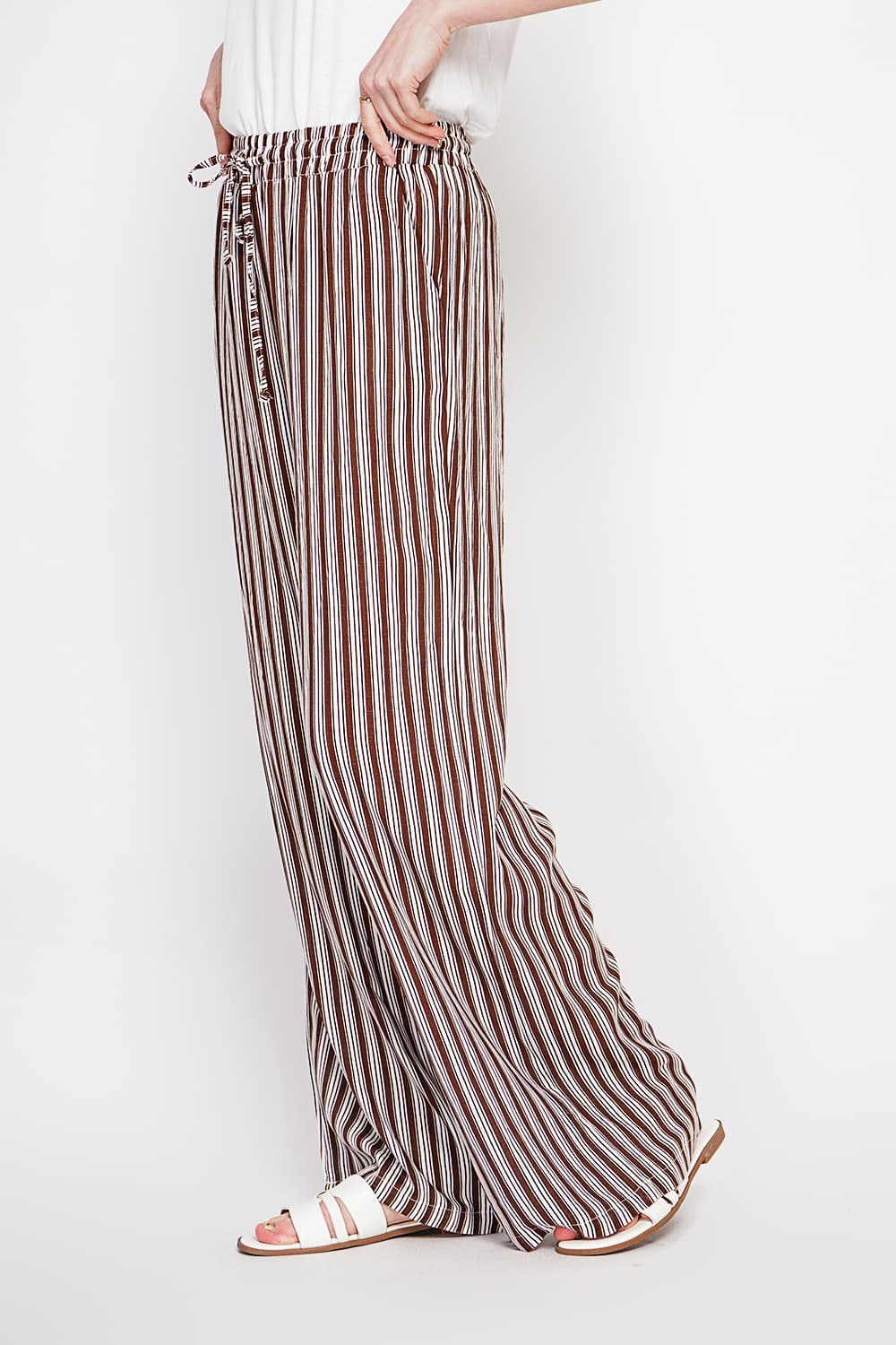 Pantalon taille haute à rayure avec cordons de serrage avec poches 11