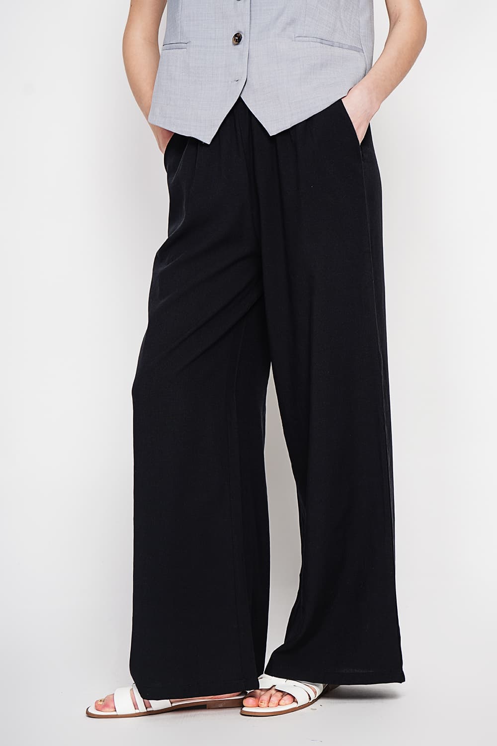 Pantalon large taille haute avec poches 16
