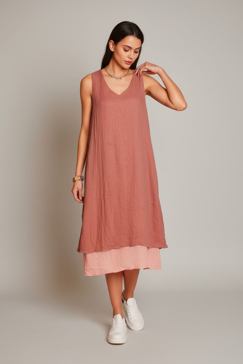 Robes doublé décontractées col v S/M 17