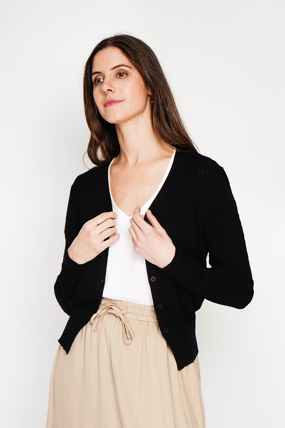 Gilet col v boutonné devant torsade à manche longues 13