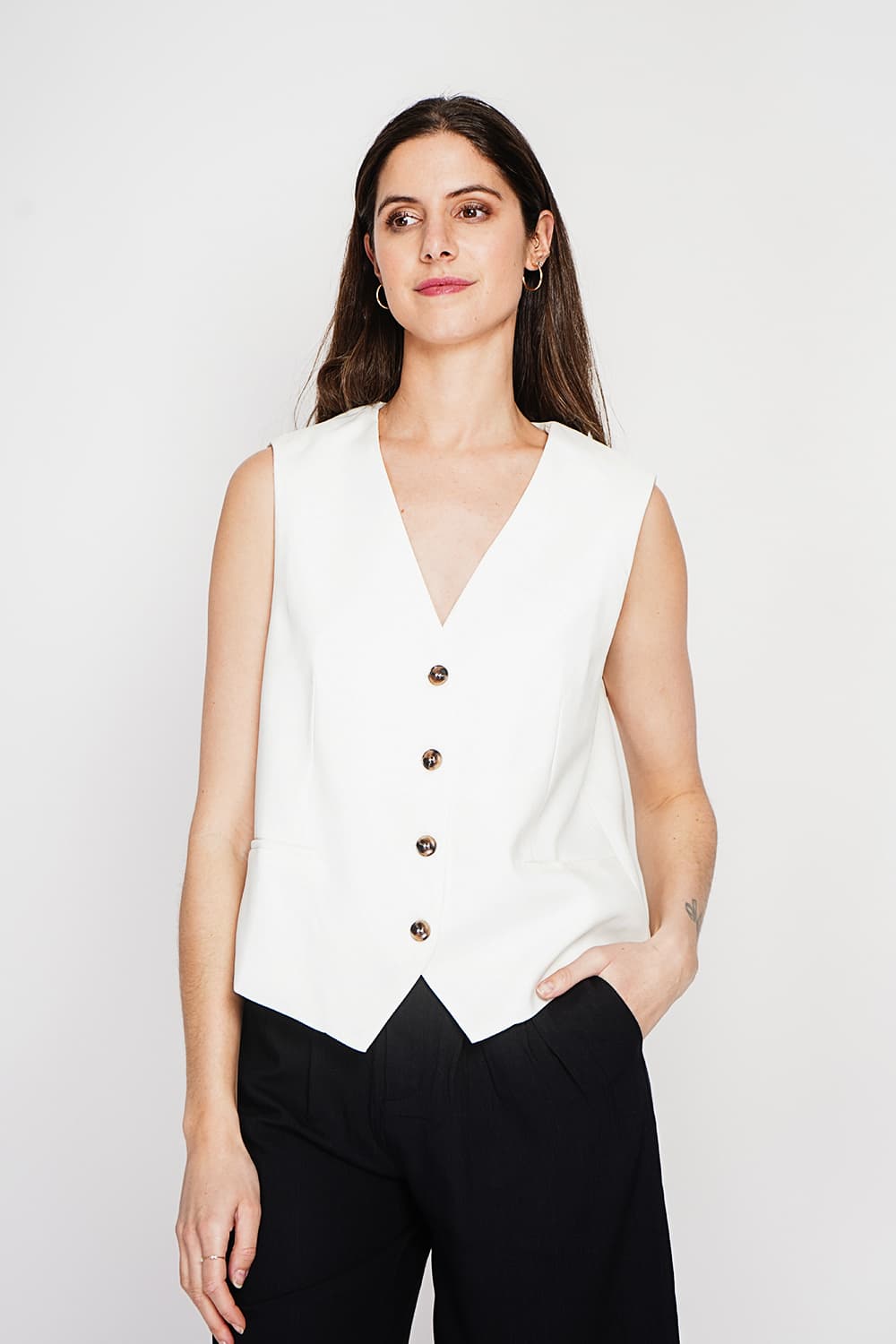 Gilet de costume court sans manches en lin doublé 1