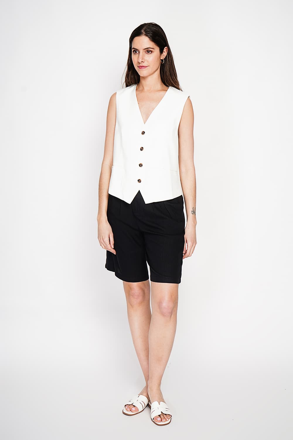 Gilet de costume court sans manches en lin doublé 3