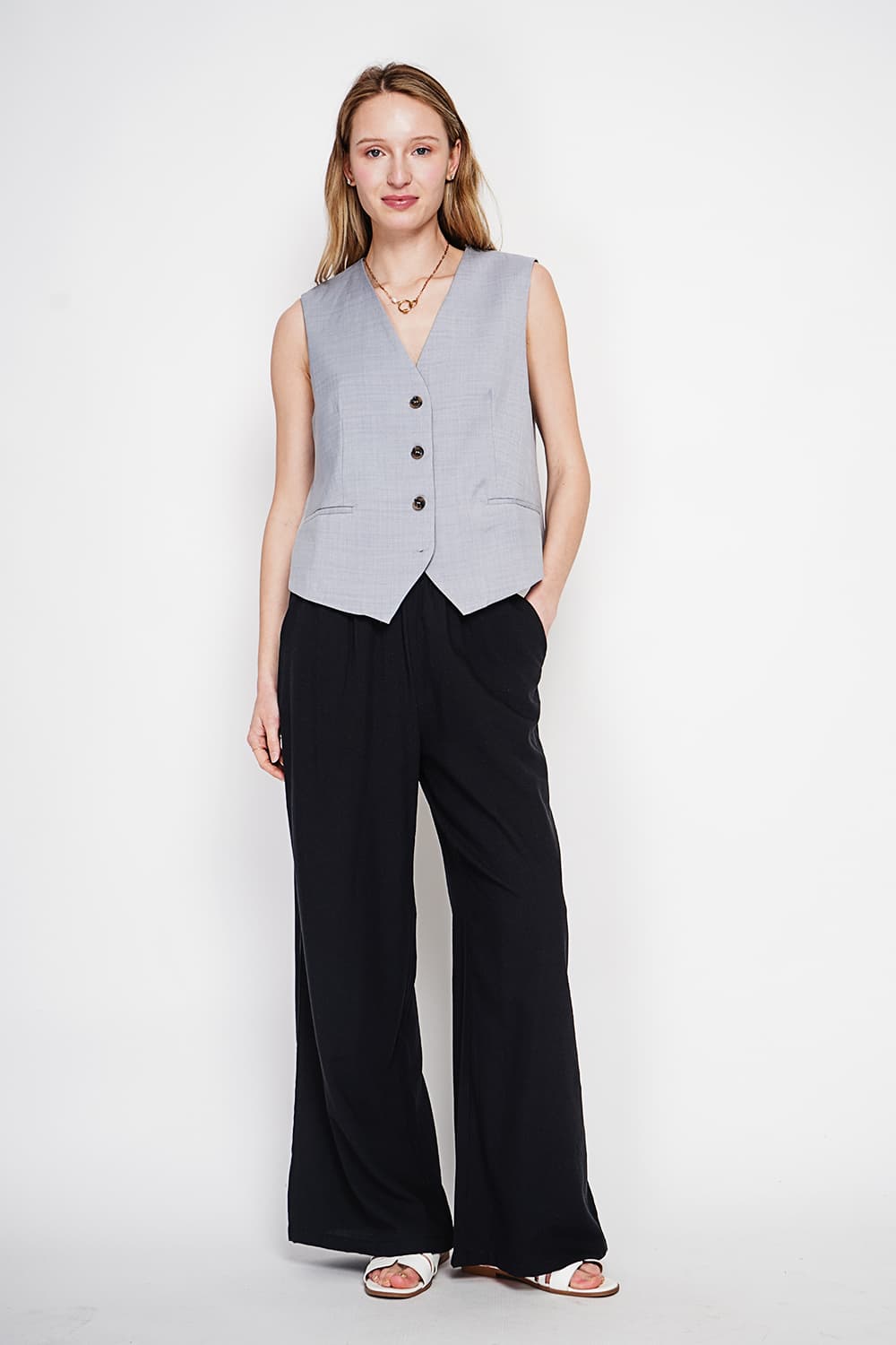 Gilet de costume court sans manches en lin doublé 5