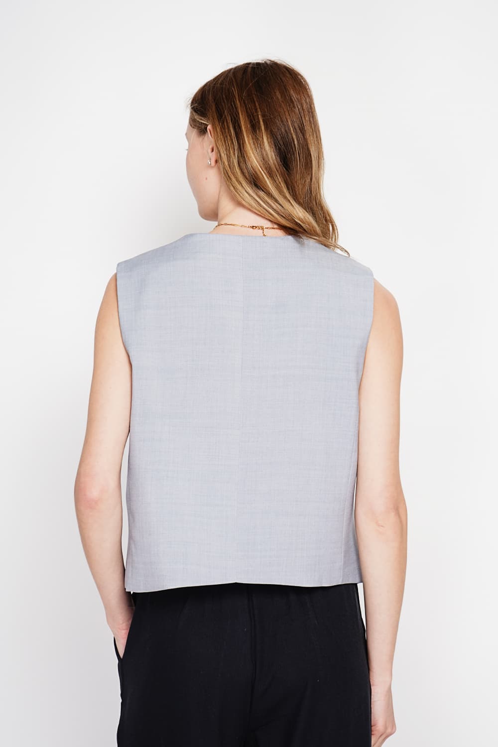 Gilet de costume court sans manches en lin doublé 6