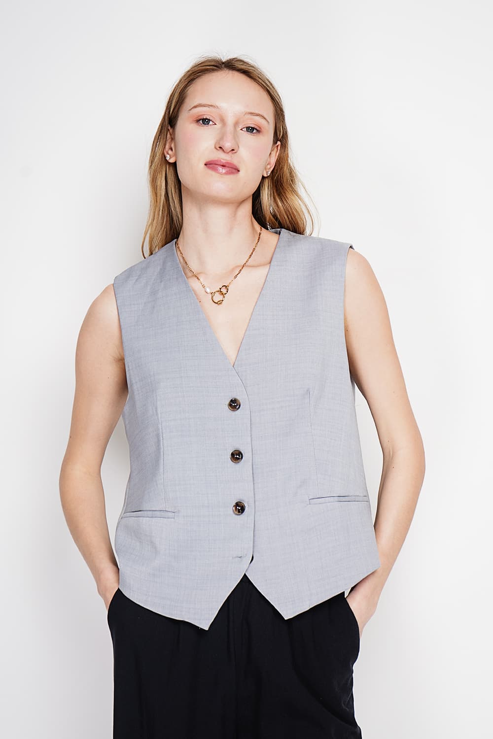 Gilet de costume court sans manches en lin doublé 8